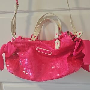 Juicy Couture Hot Pink Sequin Shoulder Bag with Cream Handles